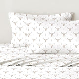 Wake In Cloud - Western Bed Sheets, 4-Piece Sheet Set, Southwestern Rustic Bull Head Aztec Style Pattern Printed Bedding, Deep Pocket, Brown White, Full Size Wake In Cloud