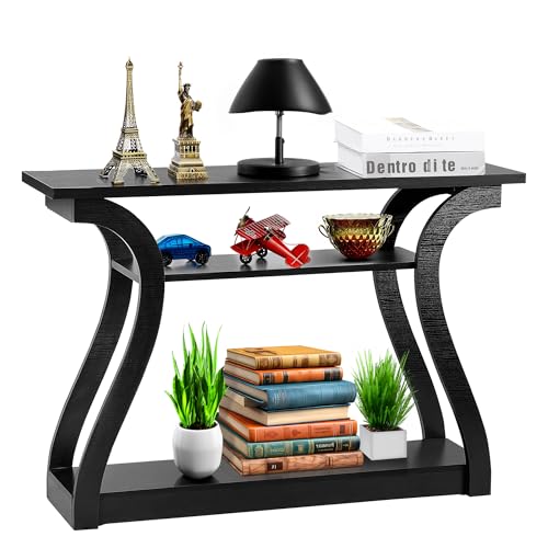 Elegant Black 3-Tier Console Table with Curved Frame for Entryway and Living Room - WoodArtSupply