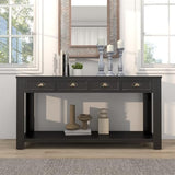 kinbor Long Sofa Table - Black 60 Inch Console Tables for Living Room, Hallway Table with 4 Drawers, Modern Wood Entryway Table with Storge Shelf kinbor