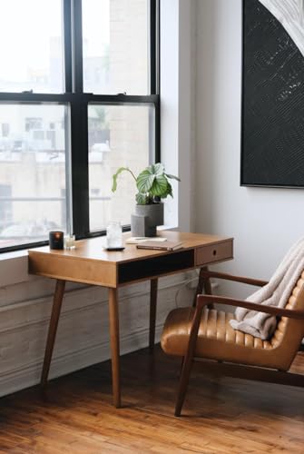 Nathan James Parker Modern Home Office Writing, Computer or Laptop Desk with Open Storage Cubby and Small Drawer, Walnut Nathan James