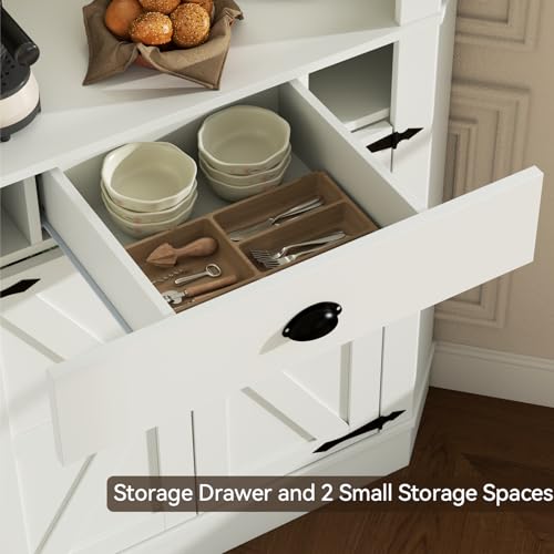 Corner Cabinet with Charging Station,73"Tall Kitchen Pantry Storage Cabinet with Drawer,Freestanding Kitchen Pantry Cabinets with Doors and Shelves,Farmhouse Food Hutch for Dining Room,Kitchens(White) Gyfimoie