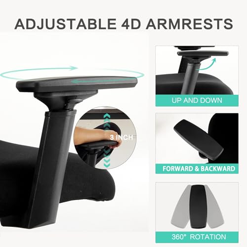 YFO Big and Tall Office Chair 500LBS - Computer Desk Chair with Adjustable Lumbar Support, Heavy Duty Ergonomic Mesh with 360 Rotation 4D Arm and Extra Wide Comfty Seat, Quiet Wheels for Adults YFO