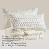 YIXWZAS Boho Queen Comforter Set Beige with Sheets, 3 Pieces Tufted Queen Comforter Sets Boho Bedding Cream Soft Warm Neutral Comforter Sets for All Seasons YIXWZAS