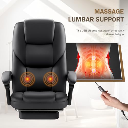 Furmax Executive Office Chair with Foot Rest Big and Tall Office Chair Ergonomic Home Office Desk Chairs Reclining High Back Leather Chair with Lumbar Support, 400LBS (Black) Furmax