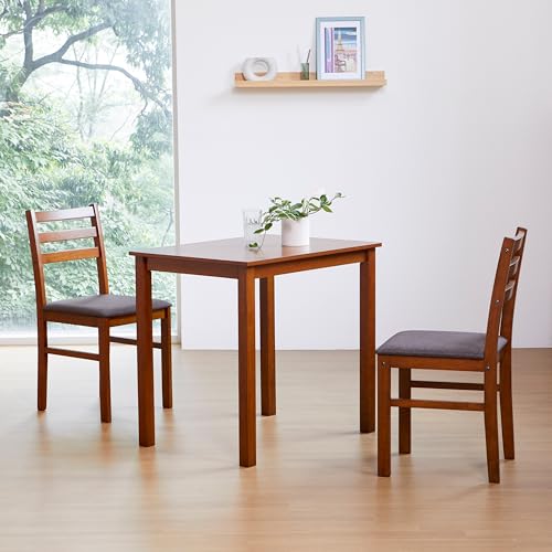 Livinia Seattle 3-Piece Wooden Dining Table Set for 2, Modern Farmhouse Kitchen Dining Room Set with Solid Wood Ladder Back Chairs for Small Space (Antique) Livinia
