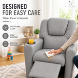 Naomi Home Suri Kids Recliner Chair with Cup Holder & Footrest, Built to Grow with 150 lbs Capacity, Solid Hardwood Frame, and 3 Recline Positions for Toddlers & Children, Gray,Microfiber
