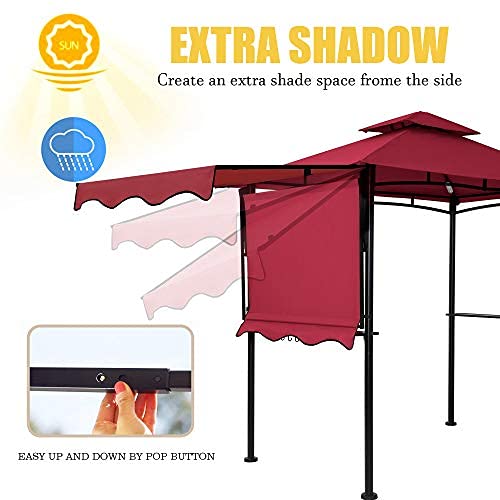 FAB BASED 5x8 Grill Gazebo, Outdoor BBQ Grill Patio Canopy with Extra Shadow & LED Lights, Barbeque Gazebo Canopy (Red) FAB BASED