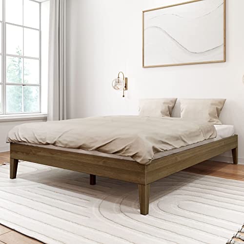 Plank+Beam Solid Wood Platform Bed Frame, Strong Wood Slat Support, No Box Spring Needed, Easy Assembly, Matte Walnut, Queen - WoodArtSupply