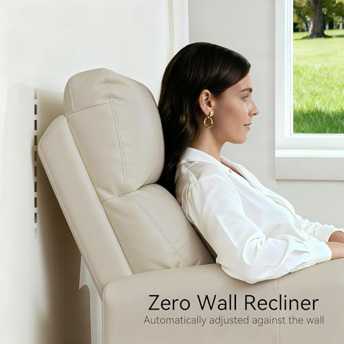 MCombo Power Small Recliners for Small Spaces, Living Room, RVs, Modern Style Zero Wall Hugger Recliners Chair with Lumbar Support, USB&Charging Ports, FSC Certified, Faux Leather PR699 (Beige)
