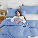 Hearth & Harbor Calm Blue Duvet Cover Queen Size - 3 Piece Soft Double Brushed Bedding Set - Includes 1 Queen Duvet Cover with Button Closure 90x90 inches and 2 Pillow Shams Hearth & Harbor
