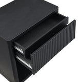 Yechen 22.8" W Black Nightstand Set of 2 with Hidden Drawers and Open Shelves, Mid Century Modern Nightstand Curved Profile, Large Wood Fluted Night Stand, Accent Bedside End Table Yechen