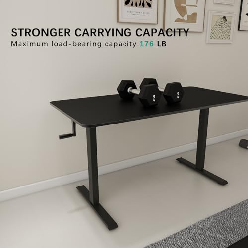 Whole Piece Manual Standing Desk Adjustable Height with Lockable Casters- Hand Crank Stand up Desk with Wheels, Mobile Sit to Stand Workstation with Handle iWkstation
