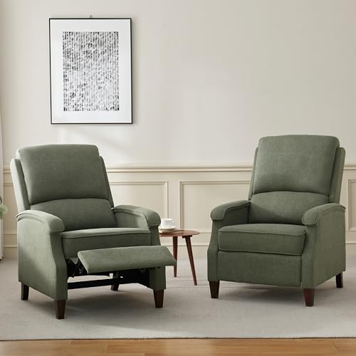 VKNOW Recliner Chair, Fabric Recliner with Soft Armrest, Home Theater Seating with Adjustable Push Back and Lumbar Support, Single Sofa for Adults, Lounge Chair for Living Room, Bedroom（Green）