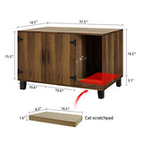 TaoHFE Litter Box Enclosure Cat Litter Box Furniture Hidden With Cat Scratch Pad Decorative Farmhouse Wooden Hidden Litter Box Cat House Litterbox Furniture Cat Box Furniture Litter Box Cabinet,Walnut TaoHFE
