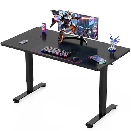 Veken 55 Inch Large Electric Standing Gaming Desk, Heights Adjustable,Sit to Stand Up, Work Home Office Computer Table for Study, Walking Pad, Writing, and Games, Wooden Desktop Desks, Black Veken