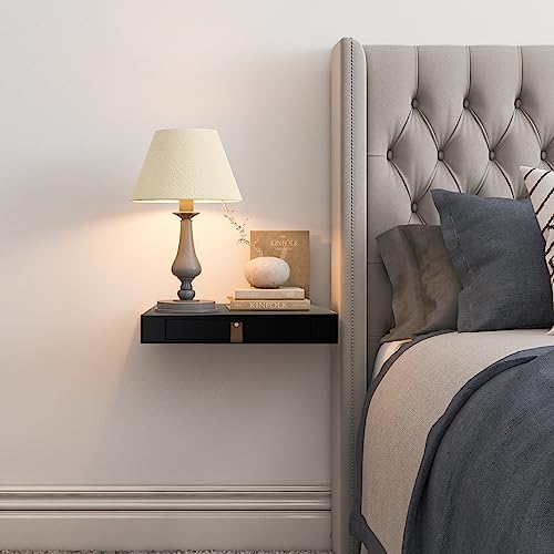 Floating Shelf with Drawer, Floating Nightstand for Bedroom-16” Wall Shelf, White Floating Shelf with Storage, Floating Shelf-Office Bathroom Kitchen Floating Bedside Table,16"D x 10"W x 2.5" - WoodArtSupply