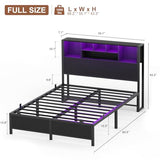 Homieasy Full Size Bed Frame with Bookcase Headboard, LED Lighting & Charging Station - Heavy Duty Metal Platform, No Box Spring Required Homieasy