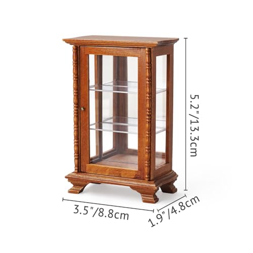 Odoria Dollhouse Display Cabinet Miniature: 1/12 Scale Mirrored Storage for Vintage Living Room - Mini Brown Curio Cabinets - Tiny Wood Furniture Odoria