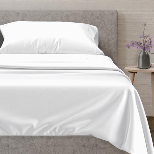 Mayfair Linen 100% Egyptian Cotton Twin Size Sheet Set - 3 PC 600 Thread Count Cotton Sheets Set for Twin Bed (White), Soft, Cooling, Luxury Hotel 16" Deep Pocket Sateen Bedsheet Set for Dorm Room Mayfair Linen