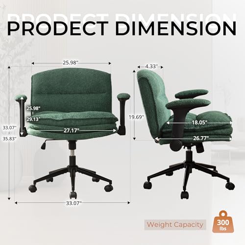 Dowinx Criss Cross Chair with Adjustable Flip-up Arms and Wheels, Comfort Ergonomic Office Desk Armchair with 3 Layer Cushions, Wide Seat Vanity Chair for Home Office, Living Room, Bedroom, Green Dowinx