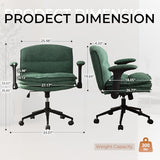 Dowinx Criss Cross Chair with Adjustable Flip-up Arms and Wheels, Comfort Ergonomic Office Desk Armchair with 3 Layer Cushions, Wide Seat Vanity Chair for Home Office, Living Room, Bedroom, Green Dowinx