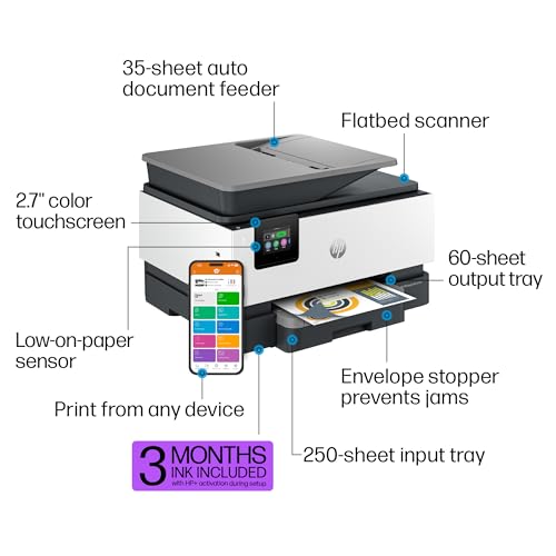 HP OfficeJet Pro 9125e All-in-One Printer, Color, Printer-for-Small Medium Business, Print, Copy, scan, fax,Touchscreen; Smart Advance Scan, 3 months of Instant Ink included