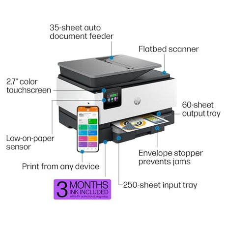 HP OfficeJet Pro 9125e All-in-One Printer, Color, Printer-for-Small Medium Business, Print, Copy, scan, fax,Touchscreen; Smart Advance Scan, 3 months of Instant Ink included HP