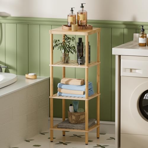 AmazerBath Eco-Friendly 4-Tier Bamboo Storage Shelf - Versatile Rack for Home and Bathroom - WoodArtSupply