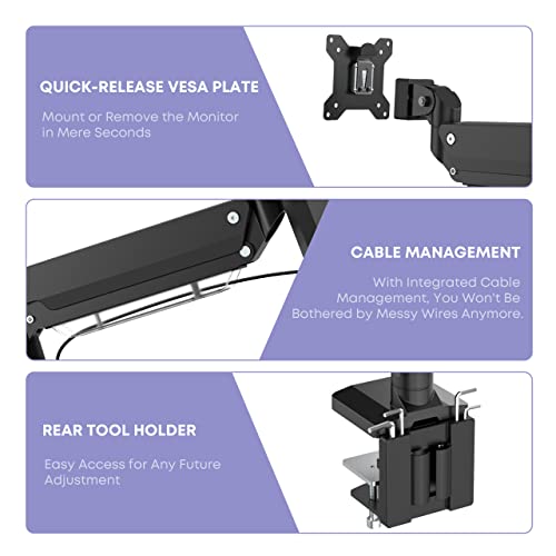 Heavy Duty Monitor Arm for Ultrawide Screens up to 49 inch and 39.6lbs, Premium Aluminum Single Desk Mount Stand with Gas Spring, VESA 75x75/100x100 IMtKotW