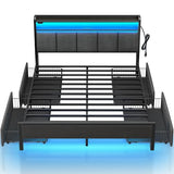 Rolanstar Bed Frame Queen Size with Charging Station and LED Lights, Upholstered Storage Headboard with Drawers, Heavy Duty Metal Slats, No Box Spring Needed, Noise Free, Easy Assembly, Dark Grey Rolanstar