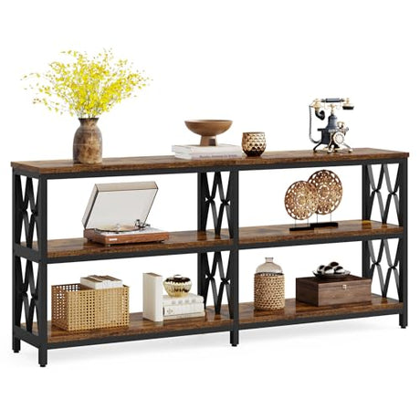 LITTLE TREE Console Table with Storage Shelves, 70.9" Industrial 3-Tier Sofa Table for Living Room, Long Foyer Table Entryway Table for Hallway, Front Door, Entrance, Rustic Brown & Black LITTLE TREE