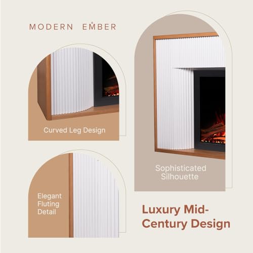 Modern Ember Arrie Smart Electric Fireplace Mantel Package | 33” Firebox Heater | Fluted Details w/Curved Leg Design | Multi-Flame Colors & Speed | Alexa/WiFi Enabled - Remote Included Modern Ember