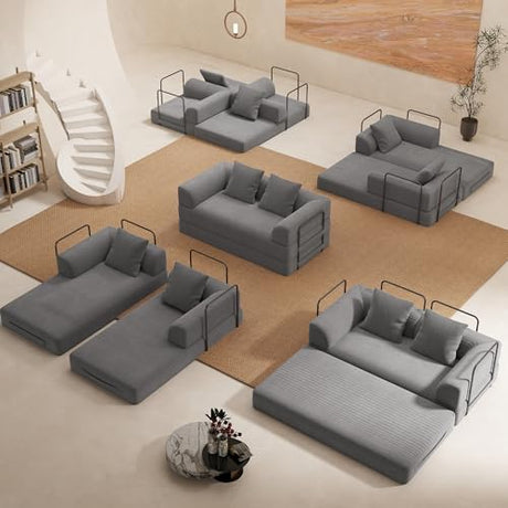 Cloud Boneless Convertible Floor Sofa Bed, 70" 4-in-1 Foldable Compressed Loveseat Lounge Sleeper 2 Seater Couches, High-Density Sponge & Corduroy Fabric Futon Daybed for Living Room Bedroom(Gray) Living&Giving