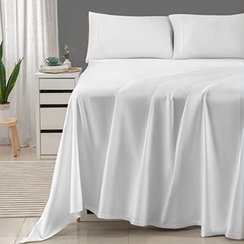 Threadmill 100% Cotton Sheets for Queen Size Bed - 600 Thread Count Queen Bed Sheets Set with 16” Deep Pocket - Sateen Weave 4-Piece Bedding Set with Cooling Effect, White Threadmill
