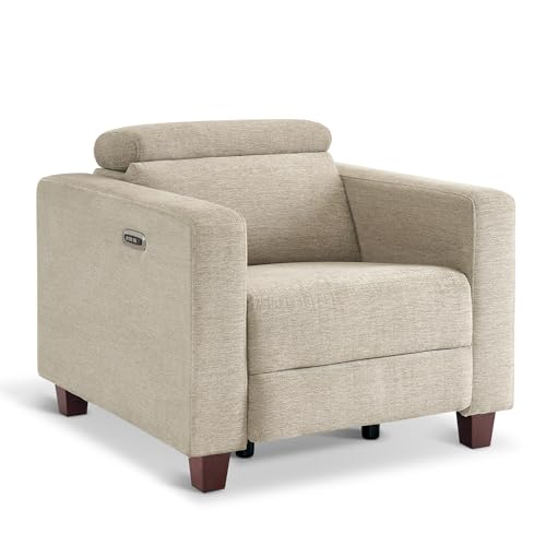 MCombo Zero Wall Recliner Chair, Wall Hugger Power Recliner Chair with Adjustable Headrest, High Wood Leg, USB & Type C Dual Charge Ports, for Living Room, Small Spaces, HL128 (Textile, Beige)