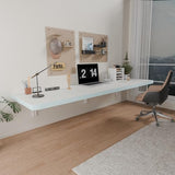 IAE Wall Mounted Folding Table with Pine Wood,55" x 16" Floating Wall Desk,Laundry Folding Table with Shelf Brackets,Fold Down Desk Shelf,Folding Workbench for Home,Dining,Laundry Room,Kitchen,White IAE