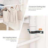 Twin Size Loft Bed with LED Lights and Charging Station, Industrial Heavy Duty Metal Loft Bed Frame with Ladder and Guardrail for Kids Adults, Small Space Saving Design for Bedroom Dorm, White Jocoevol