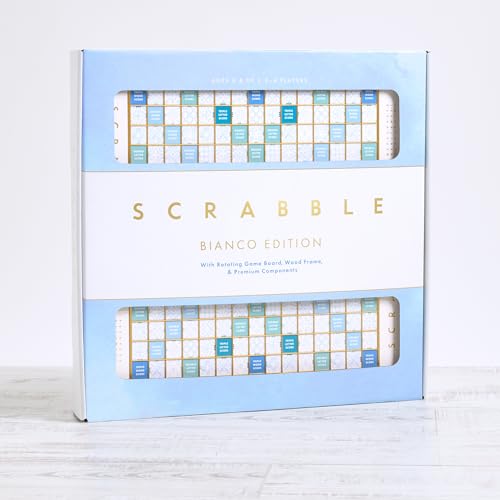 WS Game Company Scrabble Bianco Edition with Rotating Wooden Game Board WS Game Company
