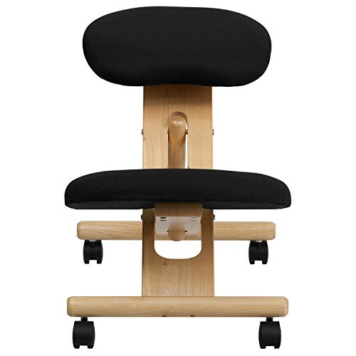 EMMA + OLIVER Mobile Wooden Ergonomic Kneeling Office Chair in Black Fabric EMMA + OLIVER