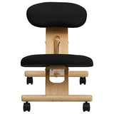 EMMA + OLIVER Mobile Wooden Ergonomic Kneeling Office Chair in Black Fabric EMMA + OLIVER