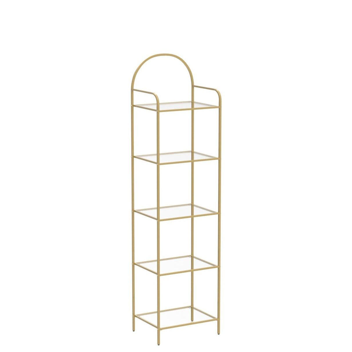Hzuaneri Bookcase Bookshelf, Tempered Glass Bookshelves, Slim Shelving Unit for Bedroom, Bathroom, Home Office, Steel Frame, 5 Tier Gold BC05001G Hzuaneri