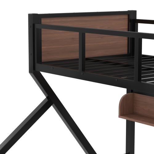 Harper & Bright Designs Twin XL Over Queen Bunk Bed with Storage Shelves and LED Lights, Metal Bunk Bed Frame for Kid Teens, Space-Saving & Noise-Free Design, Black Harper & Bright Designs