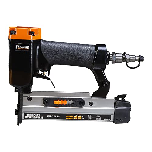 Freeman PP123 Pneumatic 23-Gauge 1" Micro Pinner Ergonomic and Lightweight Nail Gun with Safety Trigger and Pin Size Selector for Crafts, Moulding, and Picture Frames Freeman
