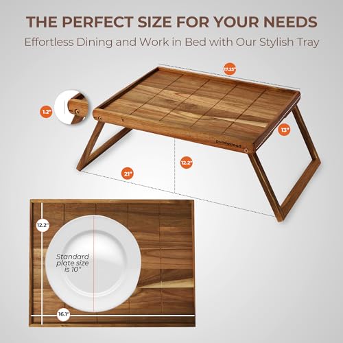 PANDAWOOD Wooden Bed Tray Table with Folding Legs - 100% Acacia Wood Breakfast Tray - Folding Bed Table Tray for Eating and Laptop - Large Bed Desk - Foldable Lap Desk for Laptop on Couch or Bed PANDAWOOD