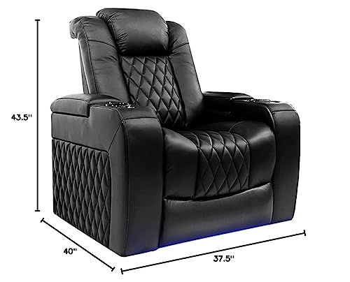 Valencia Tuscany Home Theater Seat - Nappa Leather Power Recliner with Cool Gel Memory Foam, USB-C/A Charging, RGB LED Lights, Adjustable Lumbar & Headrest (Single Recliner,Black) VALENCIA THEATER SEATING