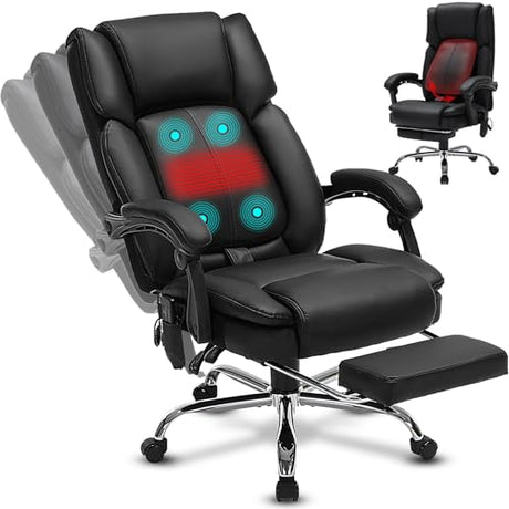 SleekJtre Massage Office Chair with Heat,Executive Desk Chairs with Foot Rest, Reclining Chair Big and Tall for Heavy People,4 Points Vibration 500lbs,Adjustable Lumar Support Black SleekJtre