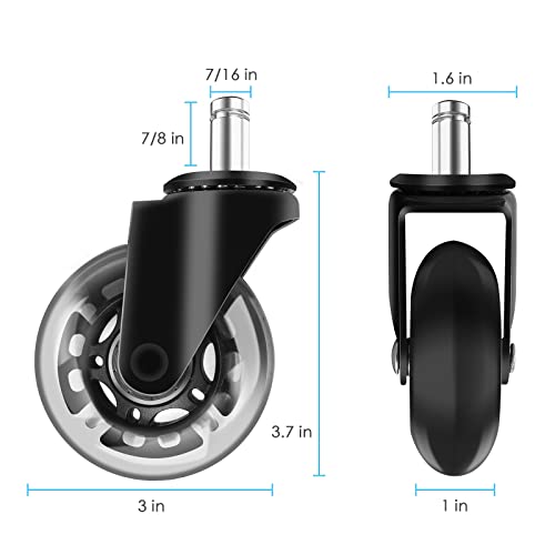 Computer Chair Wheels - 3" Heavy Duty Caster Wheels(2200lbs),Mute Rolling Desk Chair Wheels Replacement (Set of 5)-Rubber Office Chair Wheels for Carpet, Wood Floors,Hardwood Floors Minewill