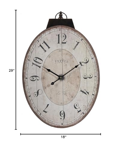 A&B Home Antique Lu Ville Wall Clock Wall Accent, Large Oval Wooden Wall Clocks for Living Room Decor, Rustic Farmhouse Wall Clock Battery Operated - 18x29 Ivory White A & B Home