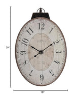 A&B Home Antique Lu Ville Wall Clock Wall Accent, Large Oval Wooden Wall Clocks for Living Room Decor, Rustic Farmhouse Wall Clock Battery Operated - 18x29 Ivory White A & B Home