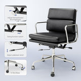 Aekinsly Top Grain Leather Mid-Back Executive Office Chair, Ergonomic Desk Chair with Aluminum Alloy Frame & 5-Star Base, Thick Plush Cushion, Lumbar Support Swivel Chair for Home Office Aekinsly